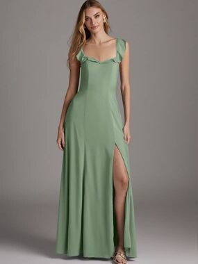 BNWT AZAZIE Arela Matcha Green Ruffle Maxi Gown Dress US A0 Boho Coastal Gown